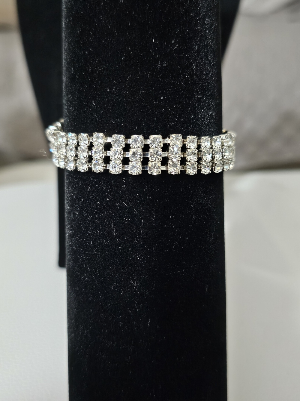 Silver-tone Crystal Three-Row Bracelet